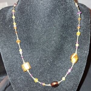 Vintage Gold and Purple Beaded Necklace